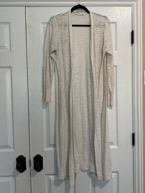 ATHLETA Extra Long Sheer Open Cardigan Size Large Cream White